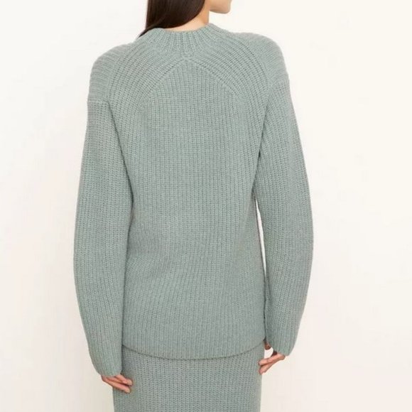 Vince Boxy Rib Mock Neck Wool and Yak Sweater small Heather Agean